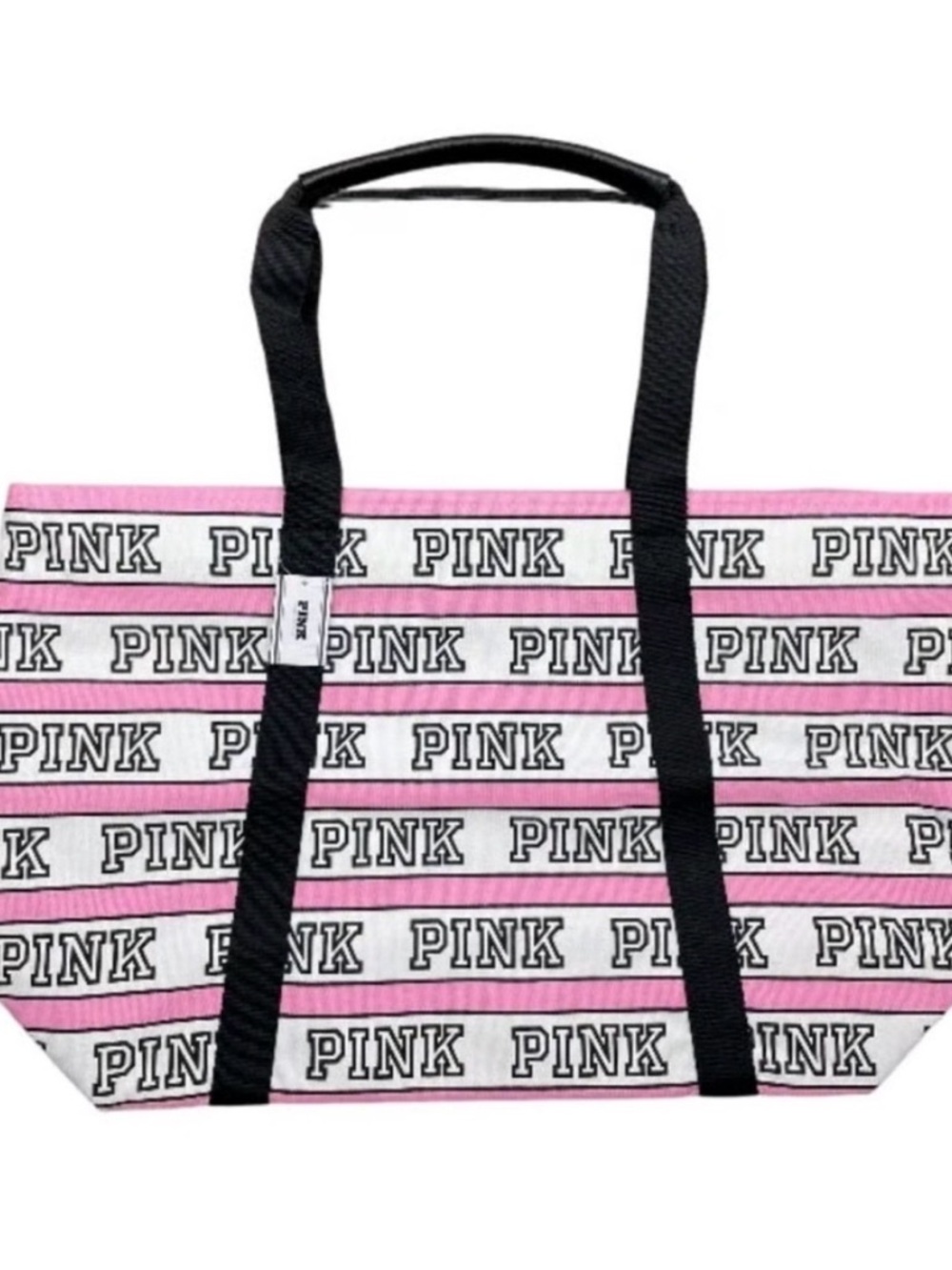 PINK Victoria's Secret Pink and Black Striped Logo Tote